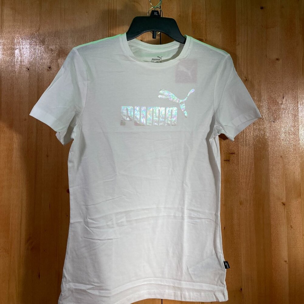 NEW! PUMA GRAPHICS XL Extra Large Girls Graphic Print T-Shirt Tee Shirt White